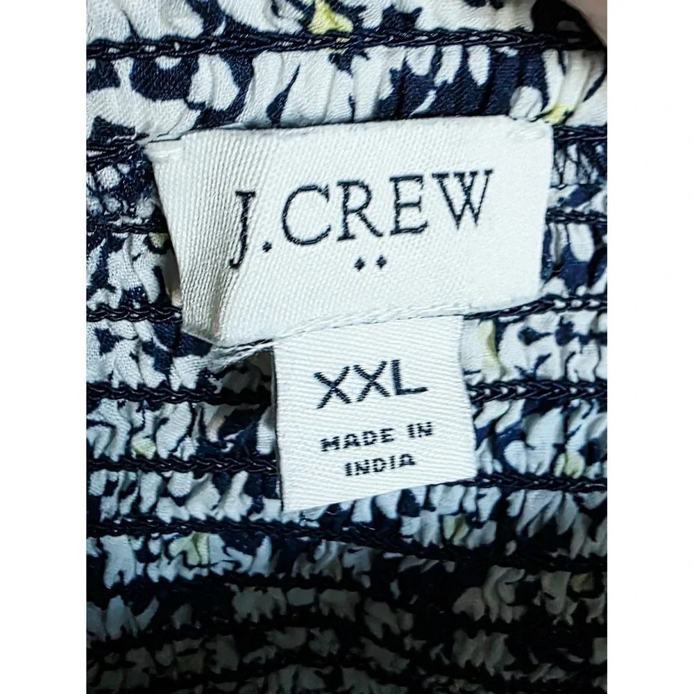 J. Crew XXL Smocked Peplum Top Navy White Floral‎ Puff Slv Square Neck 2X NEW